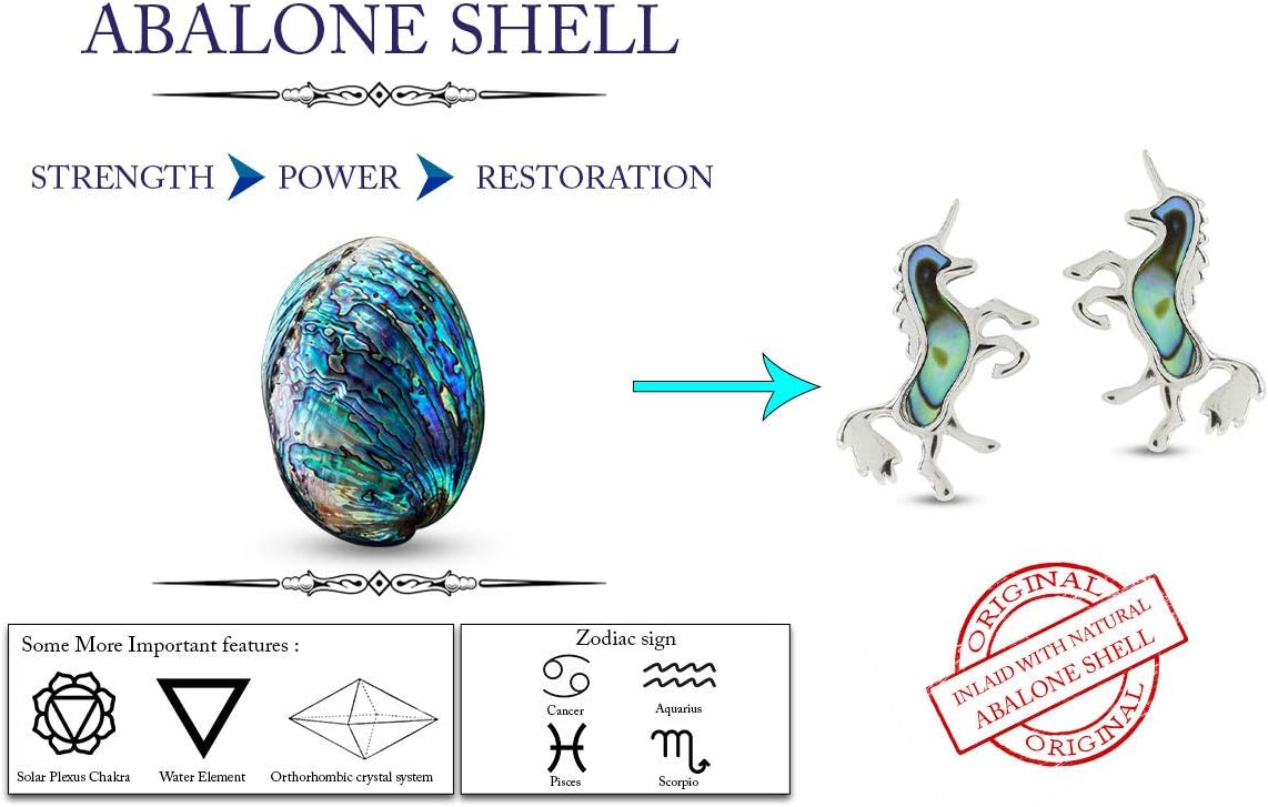 AFFY Abalone Shell Animal Stud Earrings for Women in 14K White Gold Over 925 Sterling Silver – Dolphin, Unicorn, Seahorse, Turtle & Cat Dainty Jewelry Gift