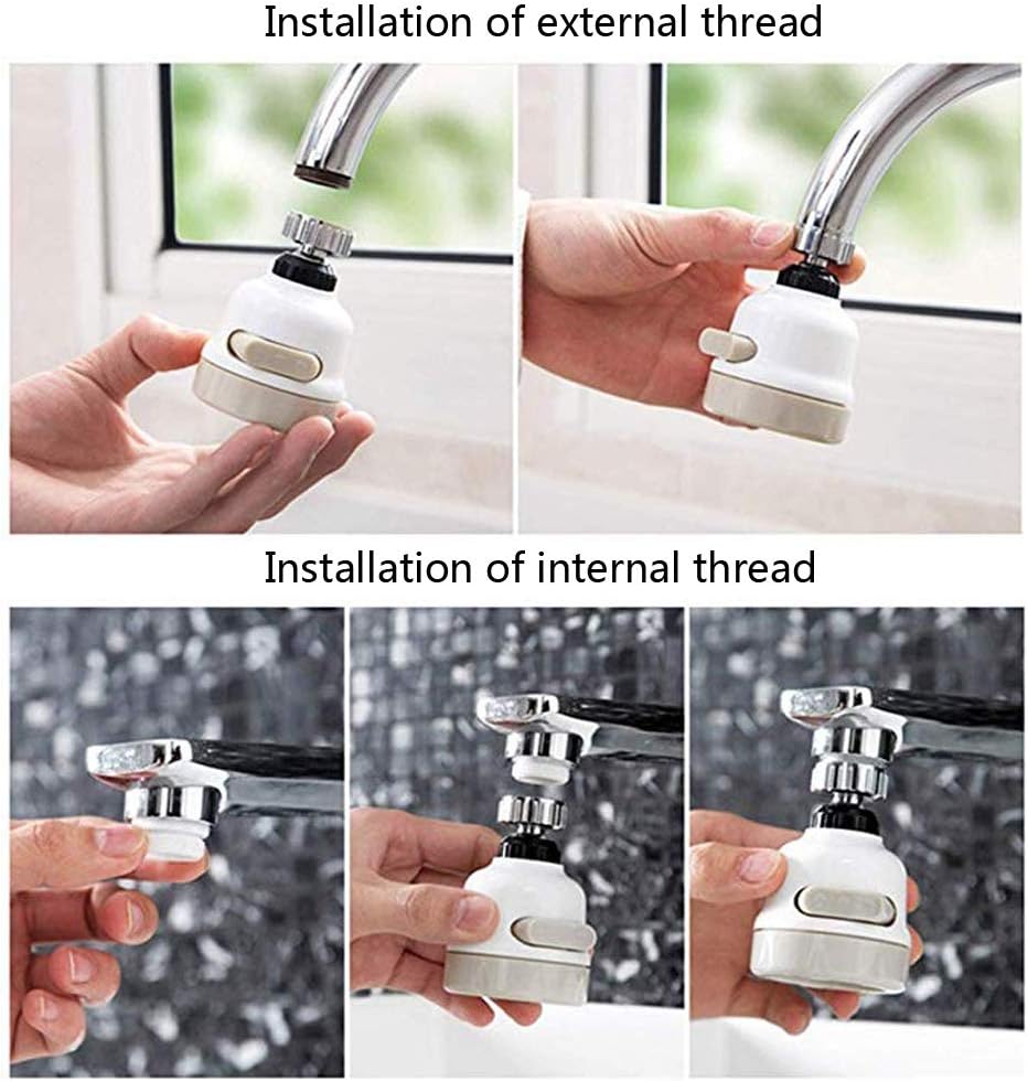 Movable Kitchen Tap Head, 360° Rotatable Water Spray ABS Sink Faucet Spray Head Tap,Splash Filter Water Saving Pressurization Nozzle Bubbler Connector, 3 Modes Adjustment (Pack of 2,White)