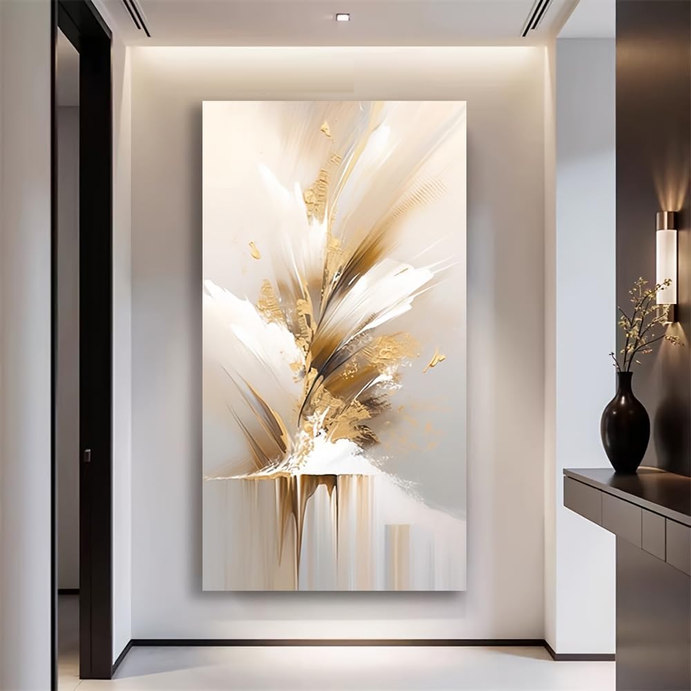 Tableau abstrait doré lumineux pour décoration murale maison contemporaine