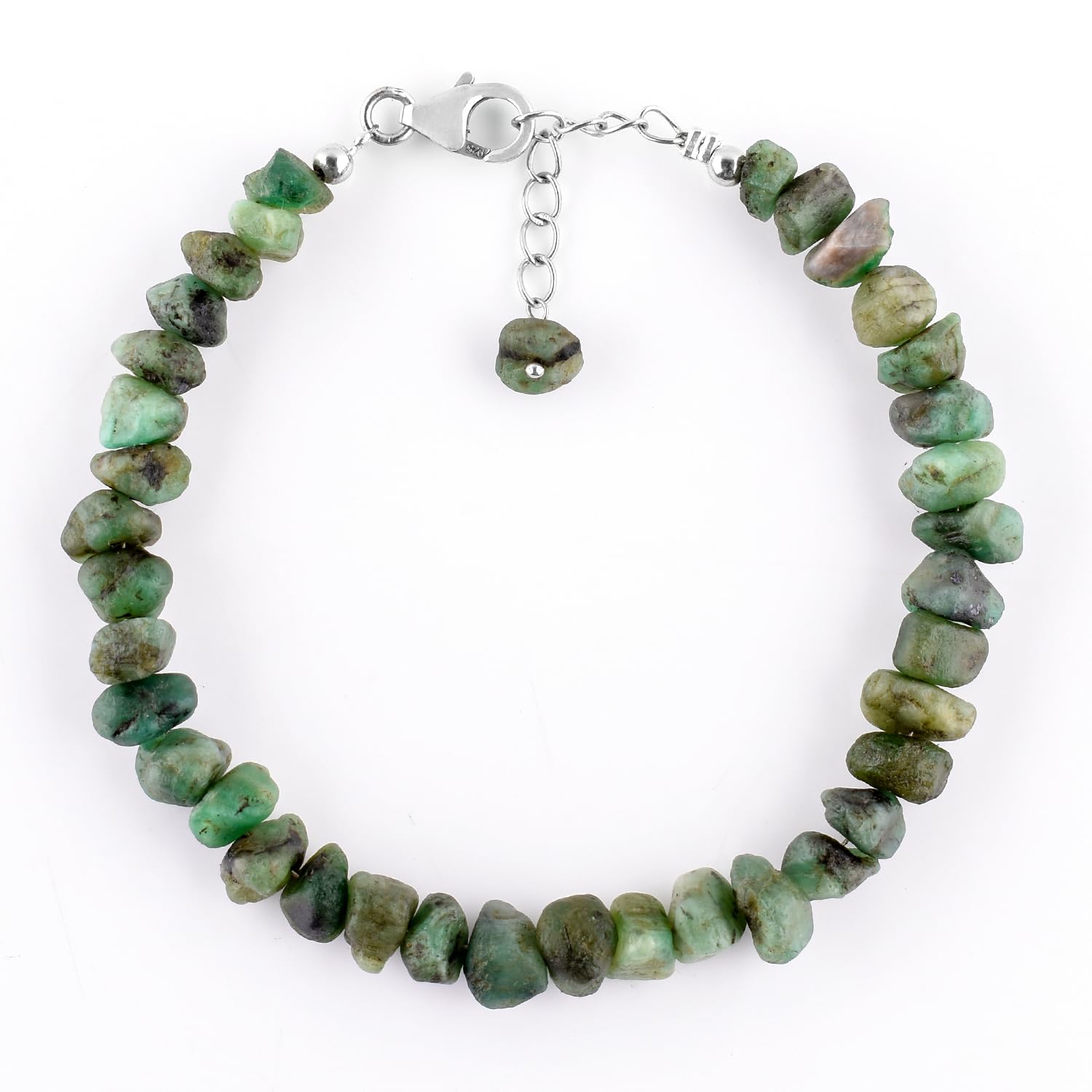 Rohes Smaragd -Armband für Frauen, natürlicher Edelsteinrauer, Geburtsstein, zierlich handgefertigte Schmuck, Chakra Energy Healing Crystals, 925 Sterling Silber Chain 8 Zoll