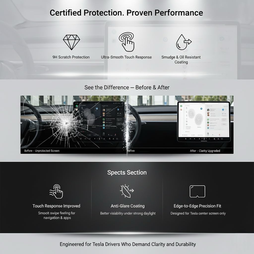Screen Protector for Tesla Model Y Juniper (2025) & Model 3 Highland (2023–2025) – 15.4 Inch High-definition Tempered Glass [Anti-Glare & Anti-Fingerprint] 15.4'' Display Protector, Model Y/3 Accessories