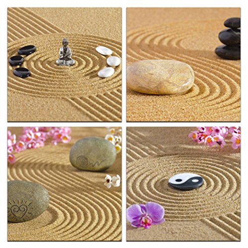 Nan Wind 4 Piece Zen Canvas Wall Art Zen Stone And Orchid Still Life Picture White Sand Poster Art Painting Pictures For Home Decoration Modern Painting Wall Decor Canvas #TOP16