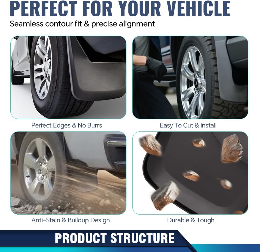 DOTCOM 4PCs Heavy Duty Molded Mud Flaps Guards Splash Compatible with Ford F150 2015 2016 2017 2018 (for Trucks with Fender Flares) Mudguards Front and Rear Splash Mud Guards