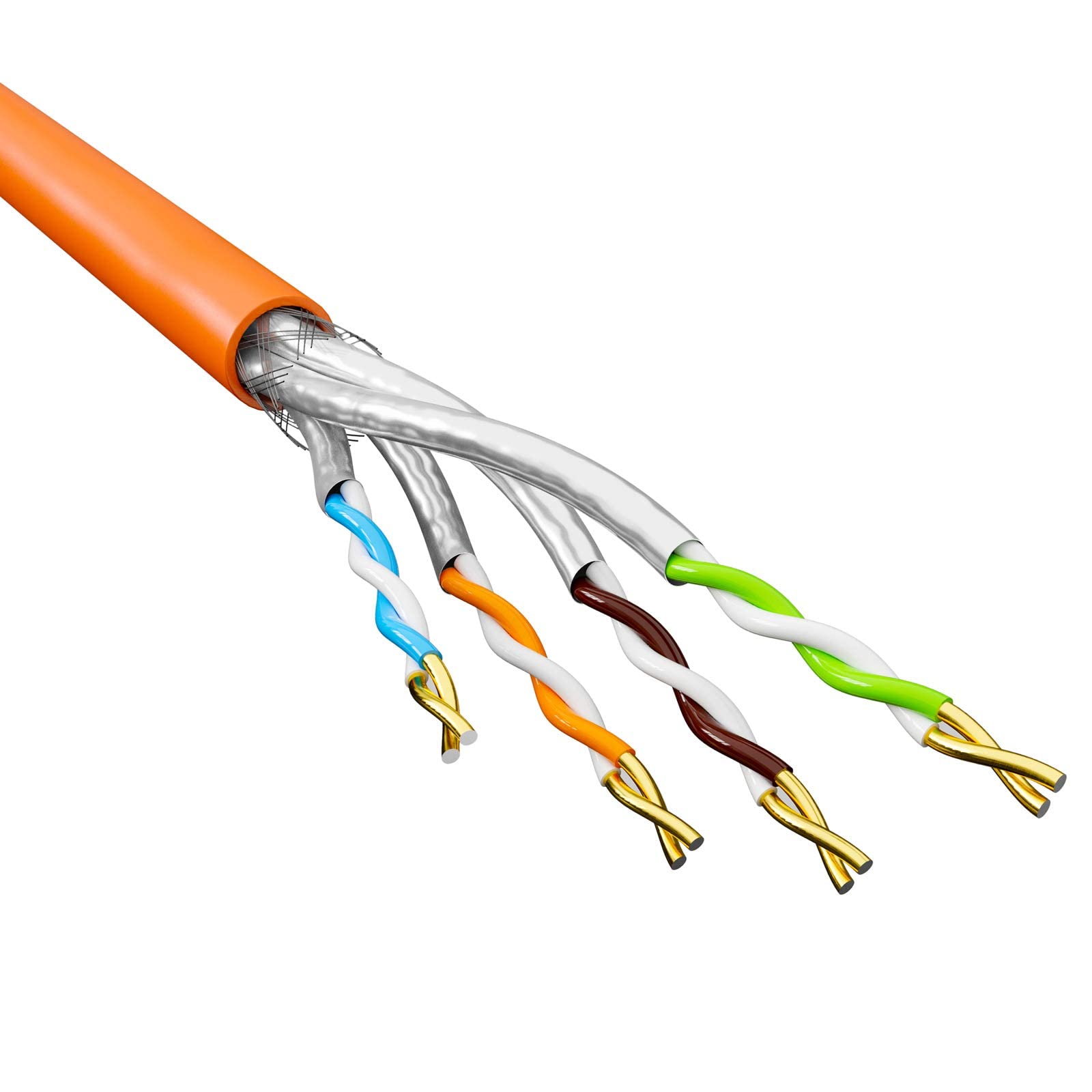 HB-DIGITAL 100m CAT.7a Câble réseau Orange Câble de pose Ethernet LAN AWG23 Cuivre pur S/FTP PiMF LSZH Sans halogène RoHS-Compliant Câble de données PoE 10Gbit/s max. 1200MHz + dénudeur de fils