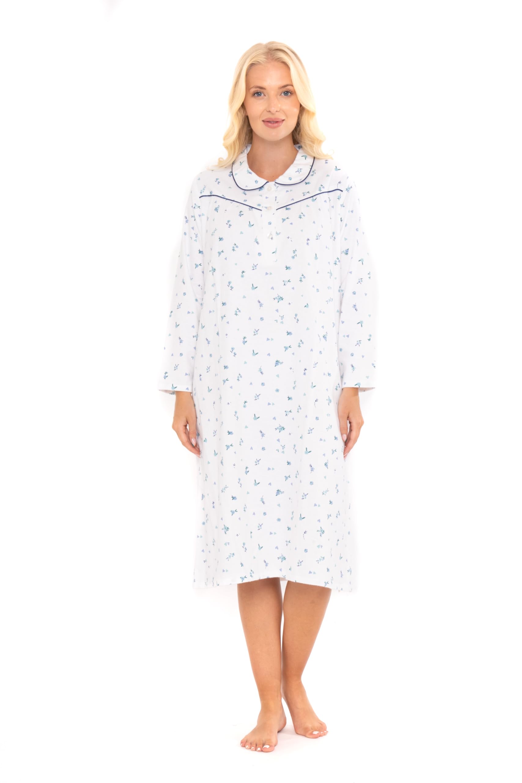 Suzy & Me Ladies 100% Brushed Cotton Winceyette Nightdress (20-22, BLUE)