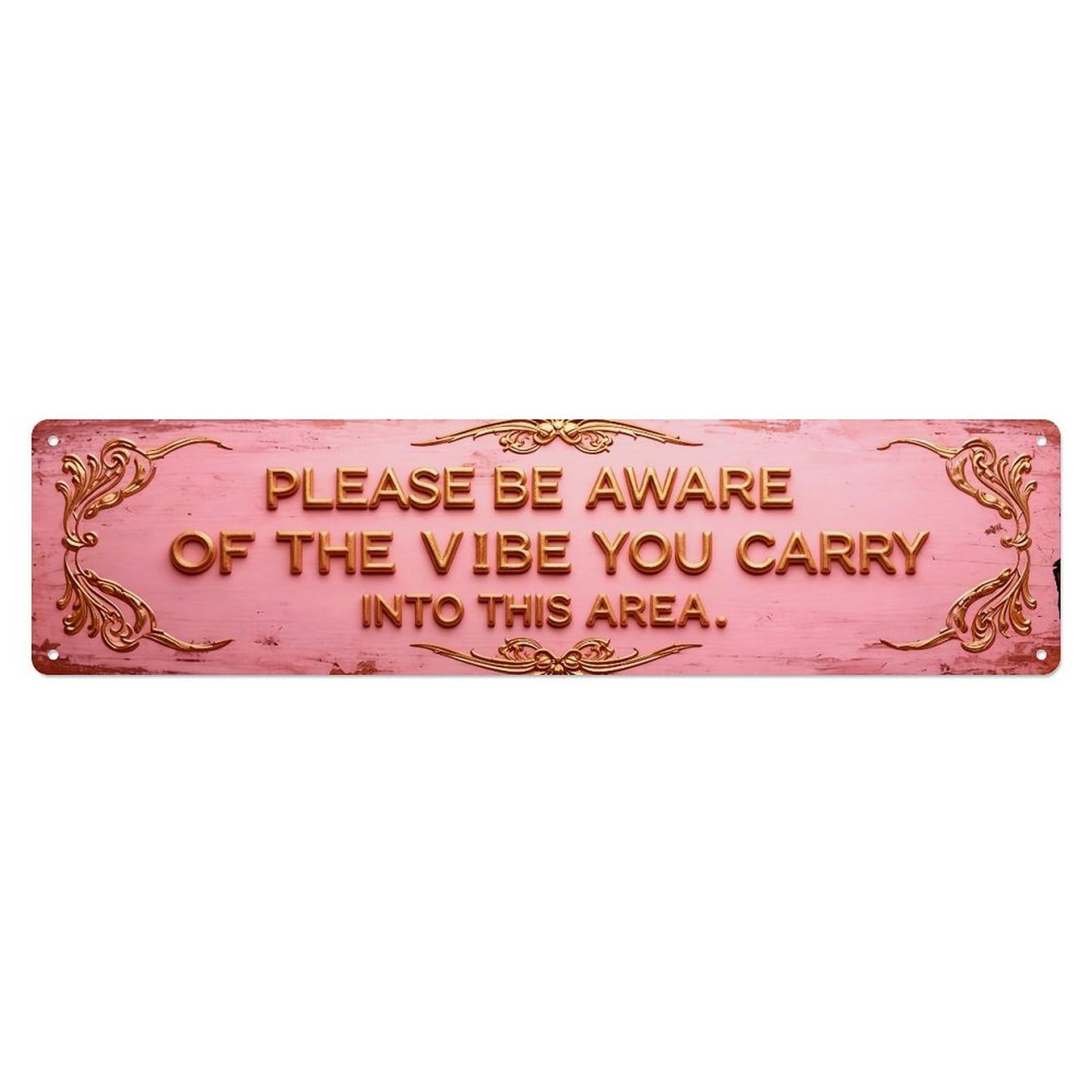 Iageret Vintage Pink Background Gold Text Ornate Decorative Border Metal Tin Sign Retro Wall Decor, Bar Garage Cafe Kitchen Home Wall Art Poster Decoration 4X16inches