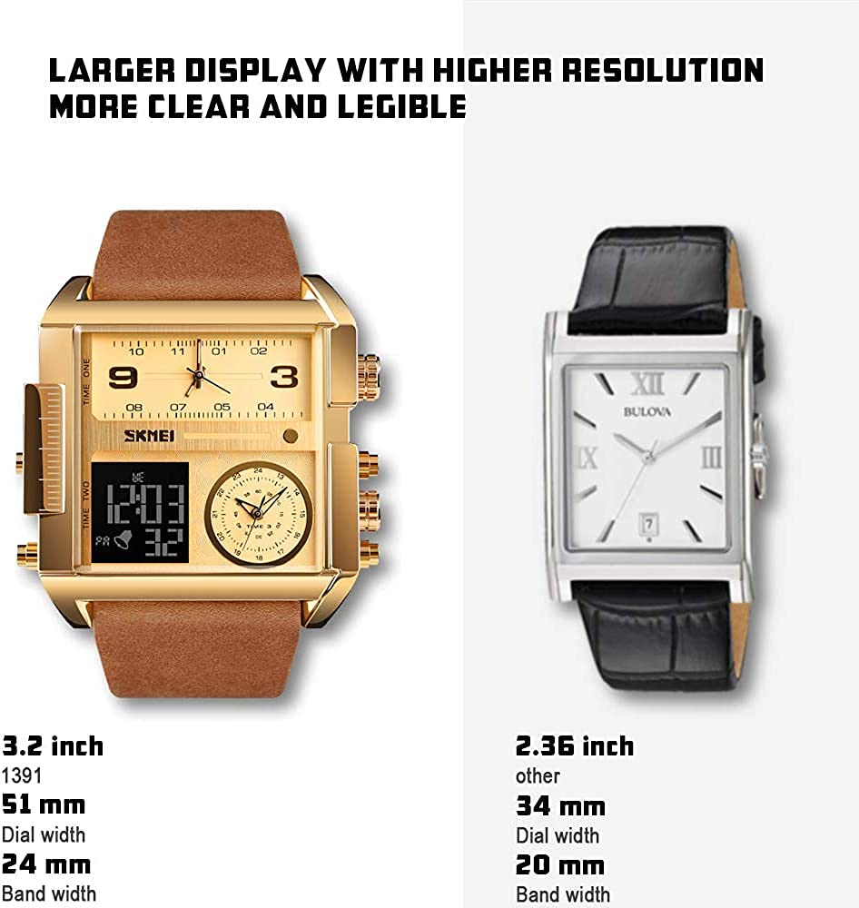 SKMEI Reloj Deportivo Digital para Hombre, retroiluminación Cuadrada, Pantalla Grande, Zona horaria múltiple, Reloj analógico Digital Resistente al Agua para Hombre (Tamaño Grande 51 mm)