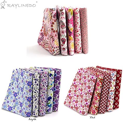 RayLineDo 15 Pcs Different Pattern Multi Color 100% Cotton Poplin Fabric Fat Quarter Bundle 18" x 22" Patchwork Quilting Fabric Pink Red and Purple Series