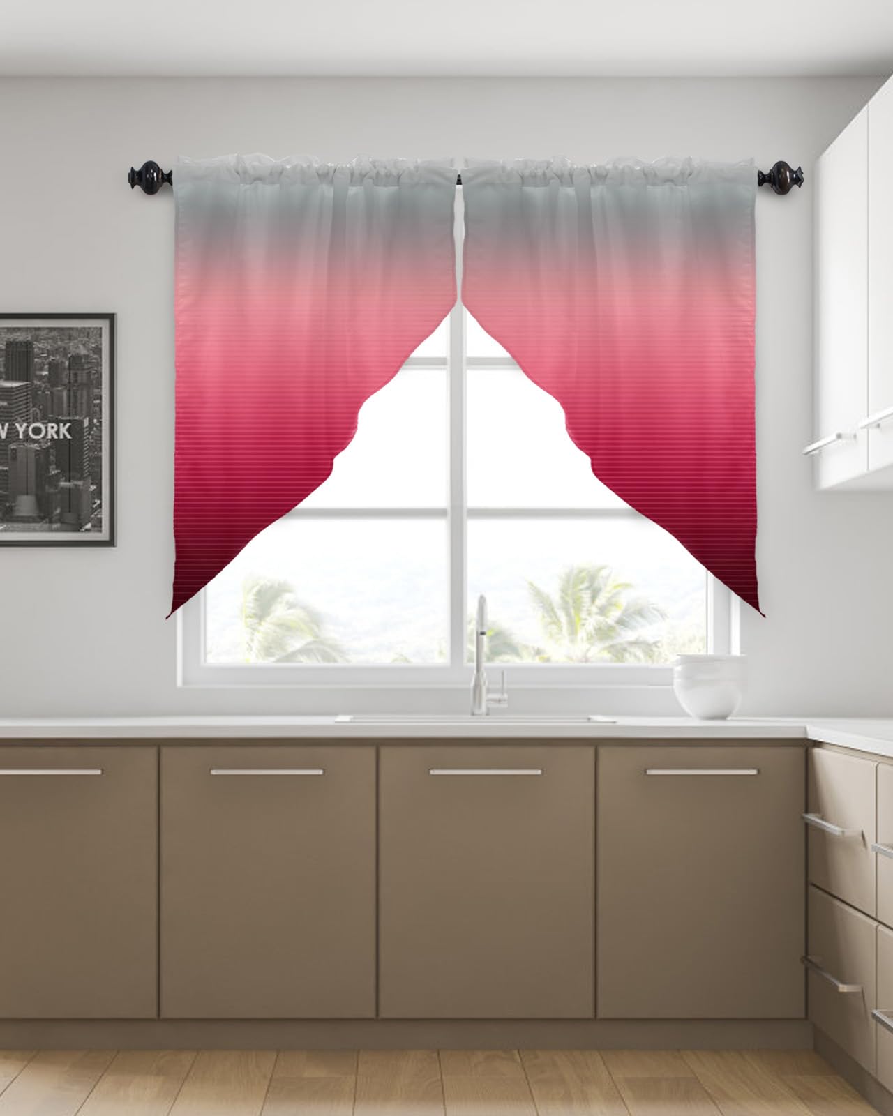 Amazon.com: Bilagawa Swag Valance Curtains Grey Rose Red Stripe