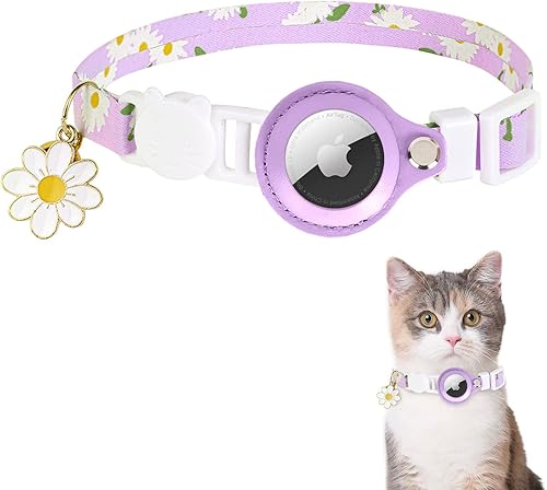 Miniatura 7 de TDTOK Collar de gato Airtag, collares florales para gatos con soporte para Airtag, collar de gato con campana y hebilla de seguridad, collar