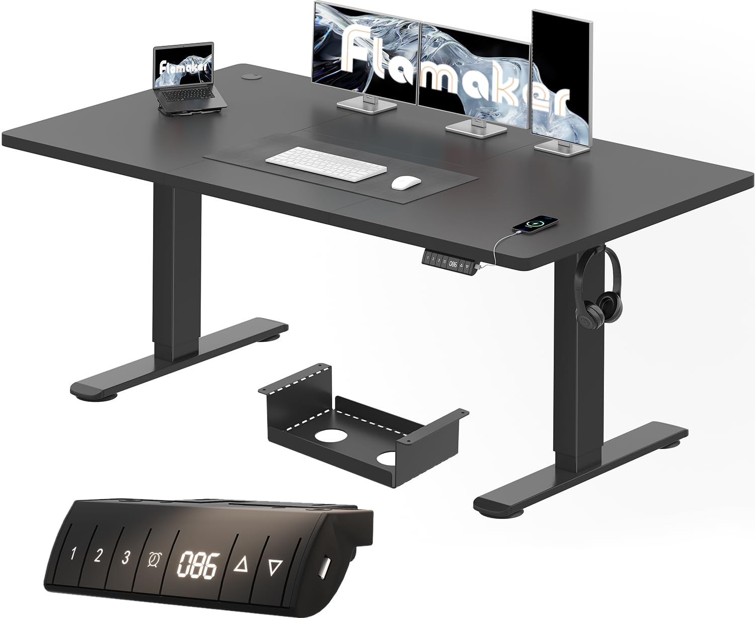 Flamaker Scrivania Regolabile in Altezza 160 x 80 cm Standing Desk Scrivania Elettrica Scrivania Grande con Controllo Memoria, Ruote (Nero)