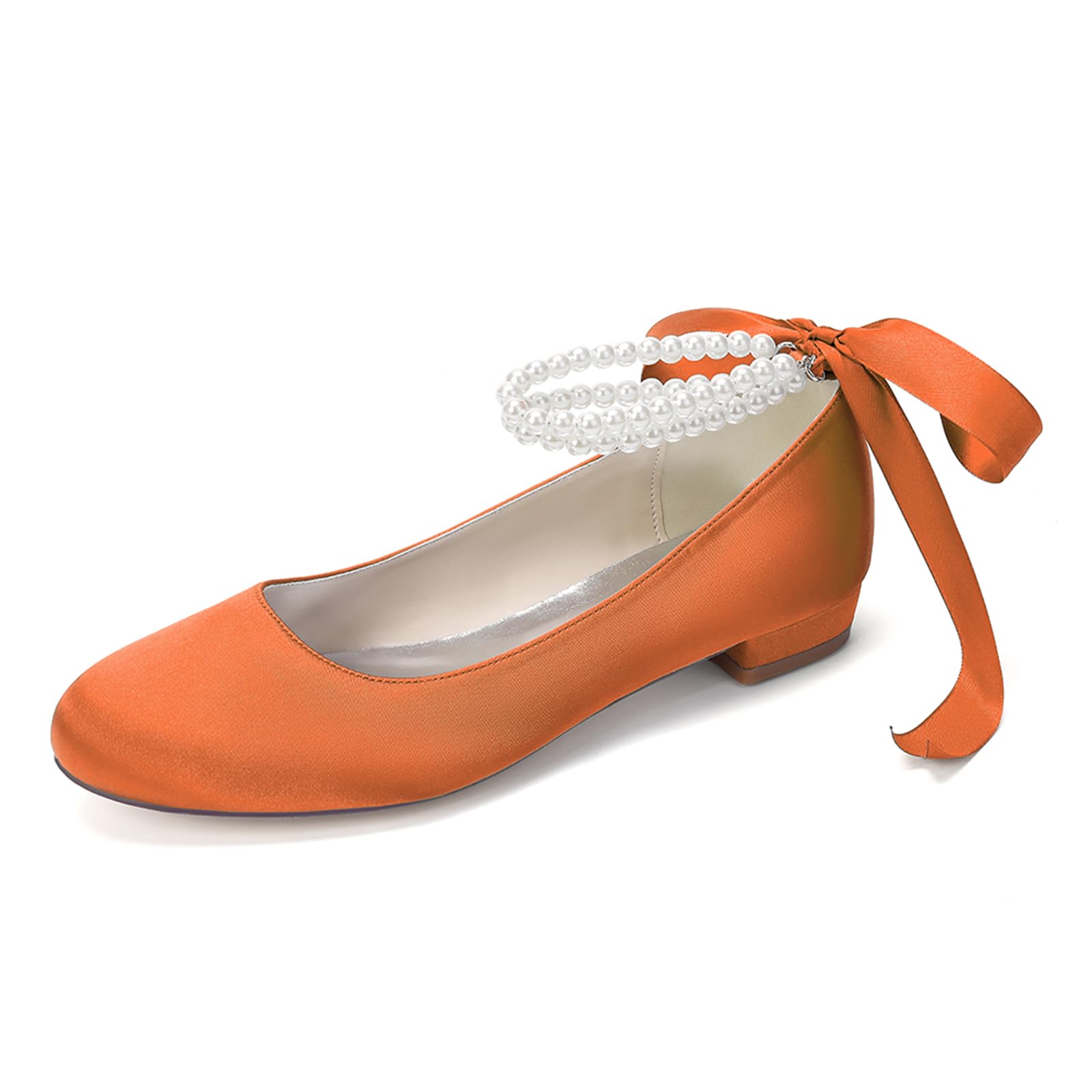 Ballerine da Sposa Basse da Donna in Raso Perle Punta Tonda Scarpe da Sposa per Matrimonio Feste