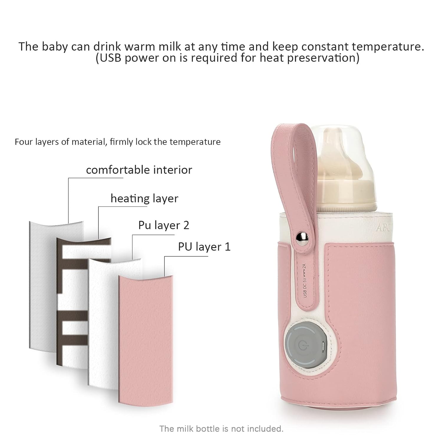 Baby Warm Milk Bottle Warmer, Constant Temperature Heating Portable for Daily Home, Night Feeding, Outward Travel (Grey)
