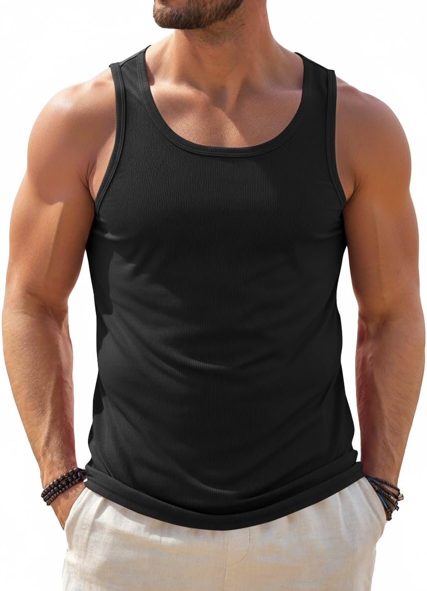 Runcati Mens Sleeveless Tank Tops Workout Muscle Gym Ribbed Shirt Athletic Bodybuilding Moisture Wicking T Shirts