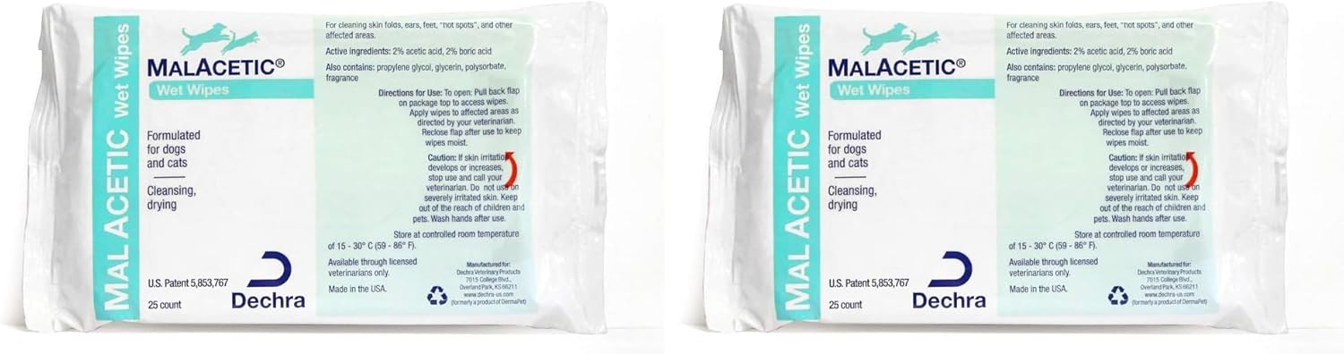 Dechra MalAcetic Wet Wipes for Cats and Dogs 25 Count
