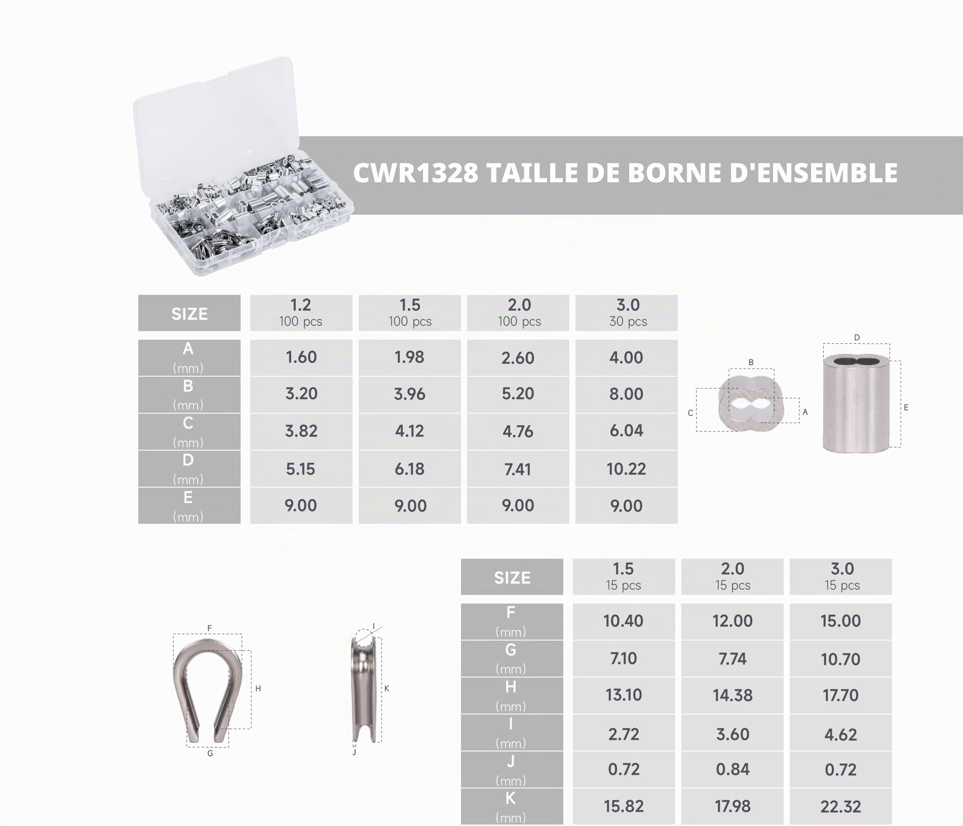 iCrimp Kit d'outils à sertir pour câble métallique avec cutter, 330 manchons et 45 dés à coudre | Swager robuste pour la pêche, les balustrades, les terrasses et les projets de câbles métalliques en plein air