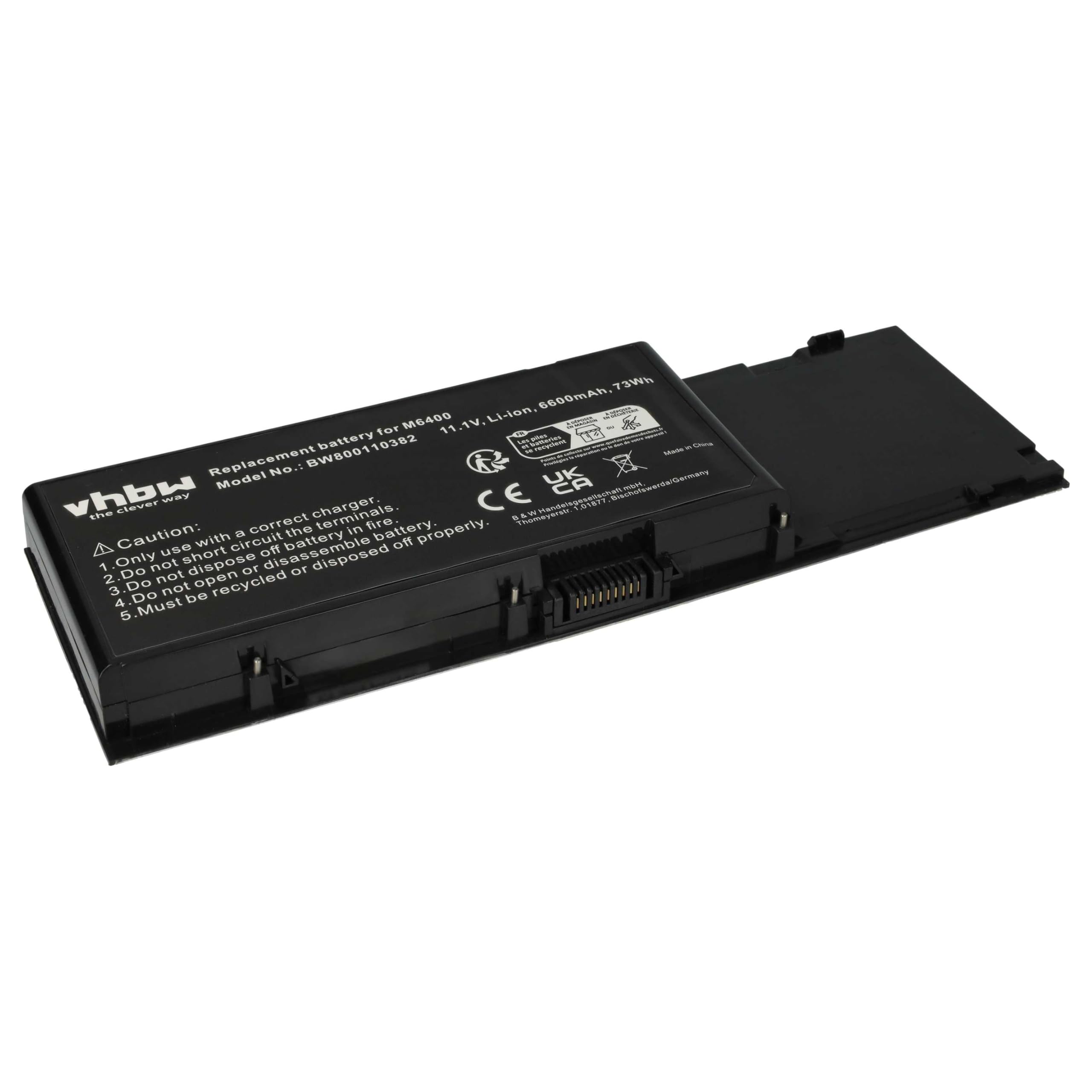 vhbw batteria compatibile con Dell Precision M2400, M4400, M6500, M6400 notebook (6600mAh, 11,1V, Li-Ion)