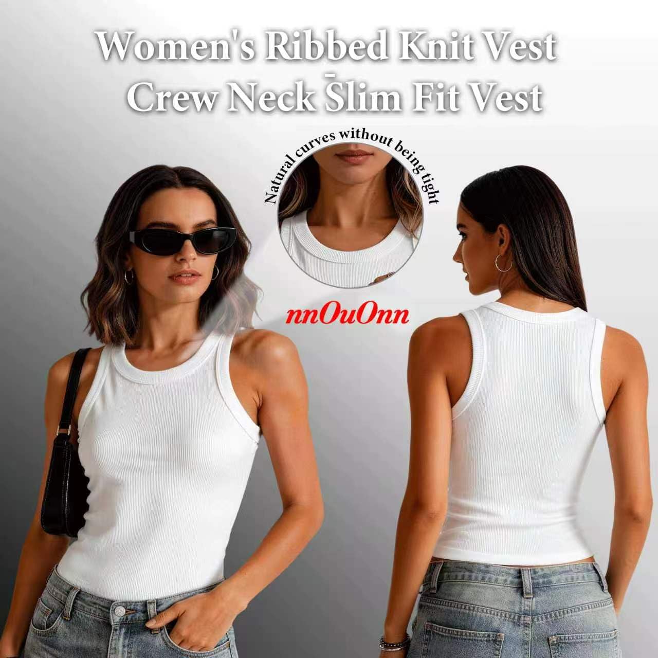 Tank Top Damen mit Integriertem BH, Geripptes Ärmelloses Top mit Rundhals, Weiches Stretch Sommer Oberteil Basic Shirt