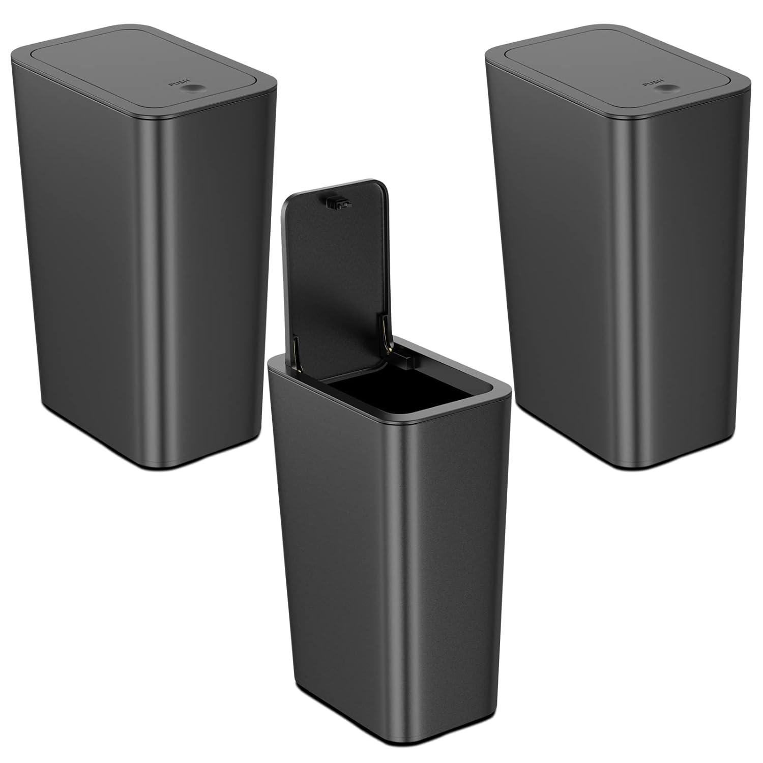 NetDot Bathroom Trash Can with Lid 3 Pack Set, 2 Packs 3.4 Gal 13L Slim