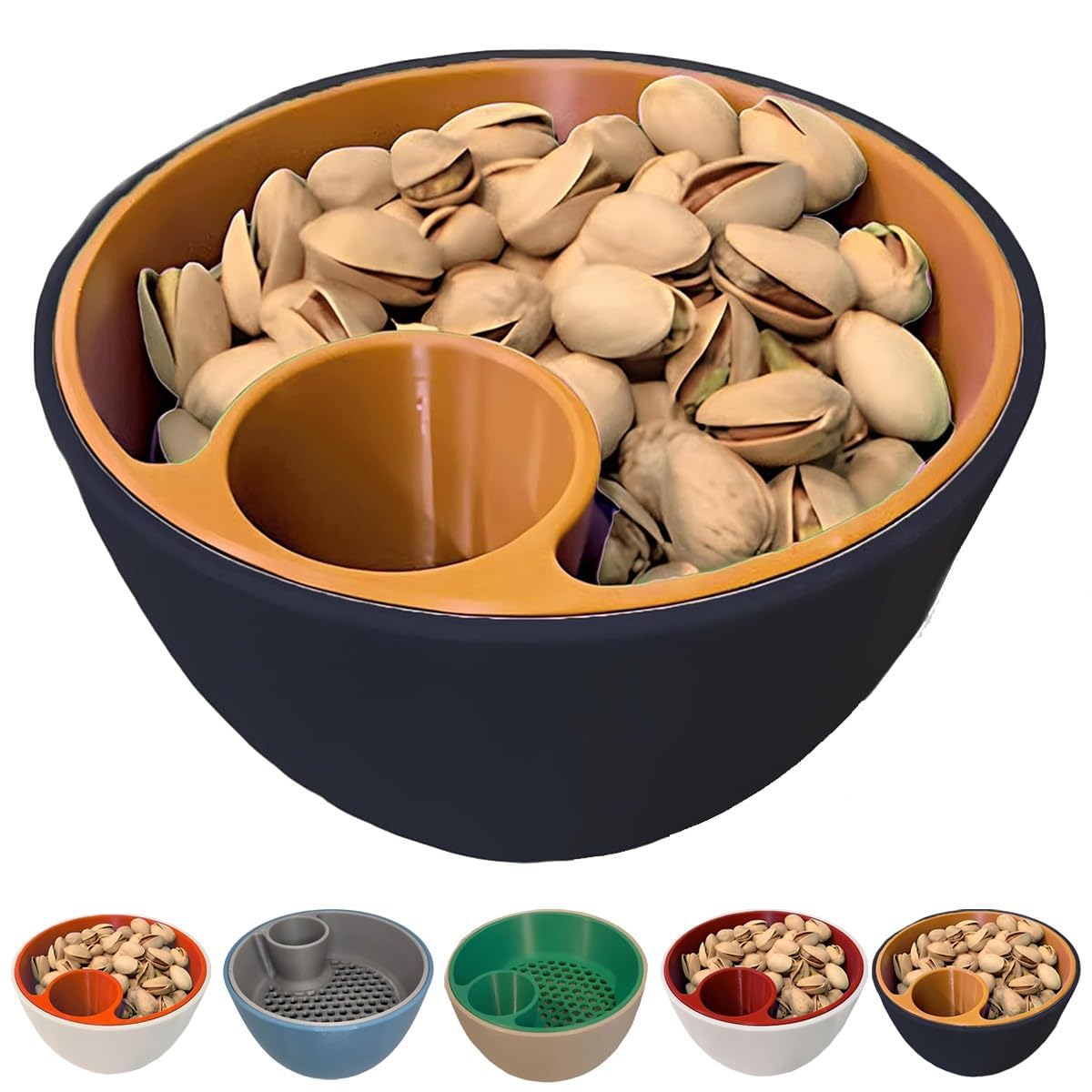 3D-bedruckte Nuss- und Samenschüssel, Doppelkammer-Pistazien-Schüssel-Set mit Schalen-Aufbewahrungshalter, große Doppelschalen, Snack-Servierschalen für Pistazien, Erdnüsse, Edamame, Nüsse, Früchte