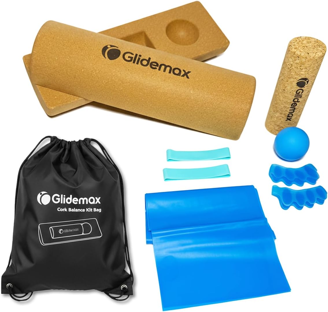 Upgraded Balance Trainer, Cork Balancing Board with User Guide-12In, Foot Ankle Strengthener Calf Stretcher, Plantar Fasciitis Bunion Arch Relief, Stability Trainer Double Leg Foot Strength Equipment