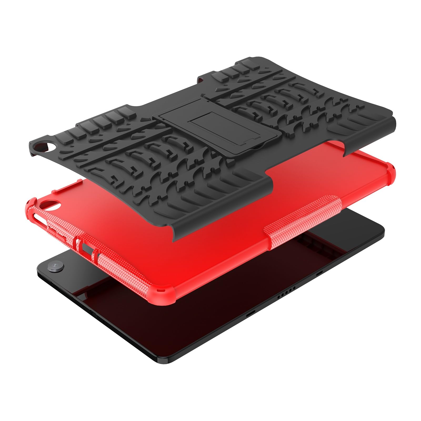 Copertura per tablet per Fire Max 11 pollici Rilasciato 2023 Struttura della gomma antiurto TPU+PC Custodia protettiva con supporto pieghevole maniglia (ROSSO)