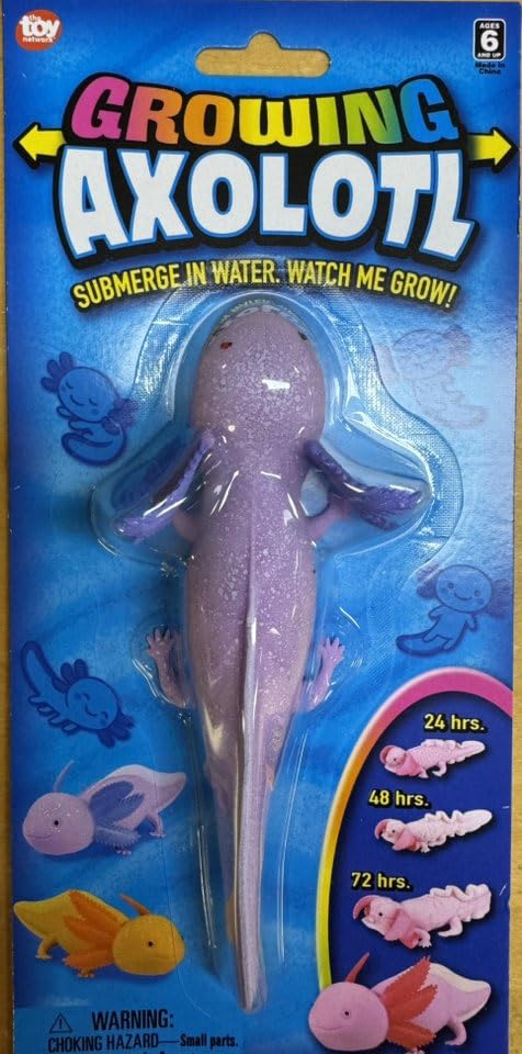 Growing Axolotl Water Toy Grows from 6 to 12 Inches - Individual Blister Card 4 Assorted Colors Bath Science Fun (Purple)