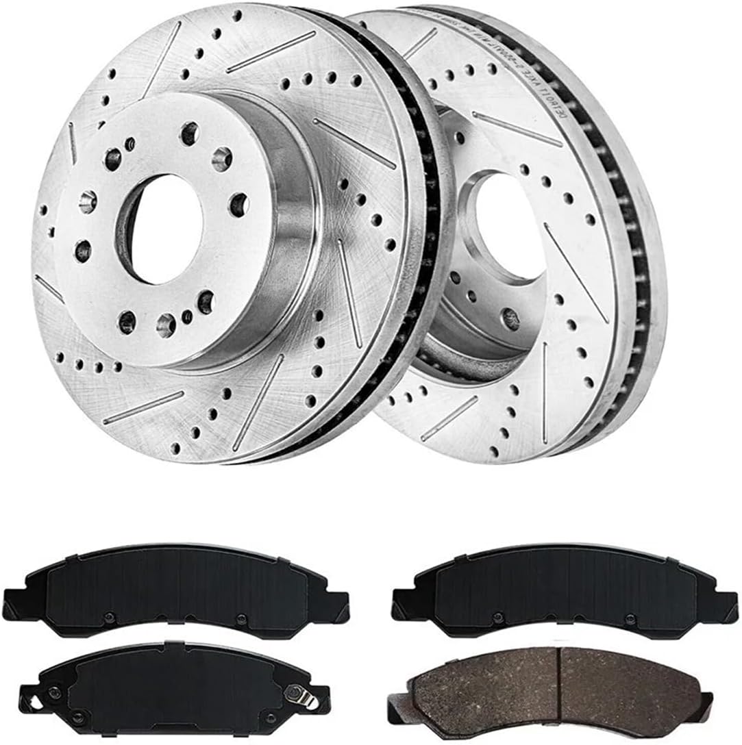 Front Drilled Rotors Brake Pads replacement for 2007-2018 Cadillac Escalade ESV Chevy Tahoe Silverado 1500 GMC Yukon Sierra 1500 Truck SUV