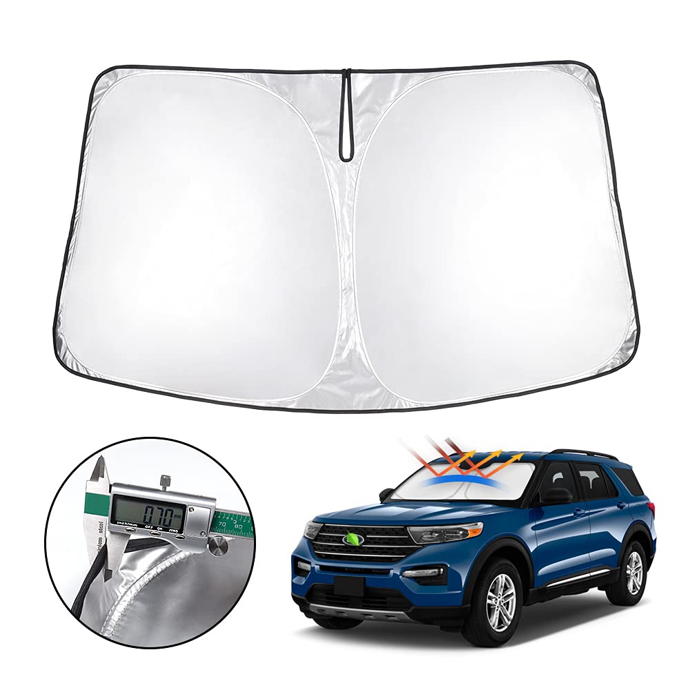 T TGBROS Windshield Sun Shade for Ford Explorer 2020-2025 Accessories Foldable Sun Shield Front Window Sunshade Cover Sun Visor Cover Block Heat and Sun Protection