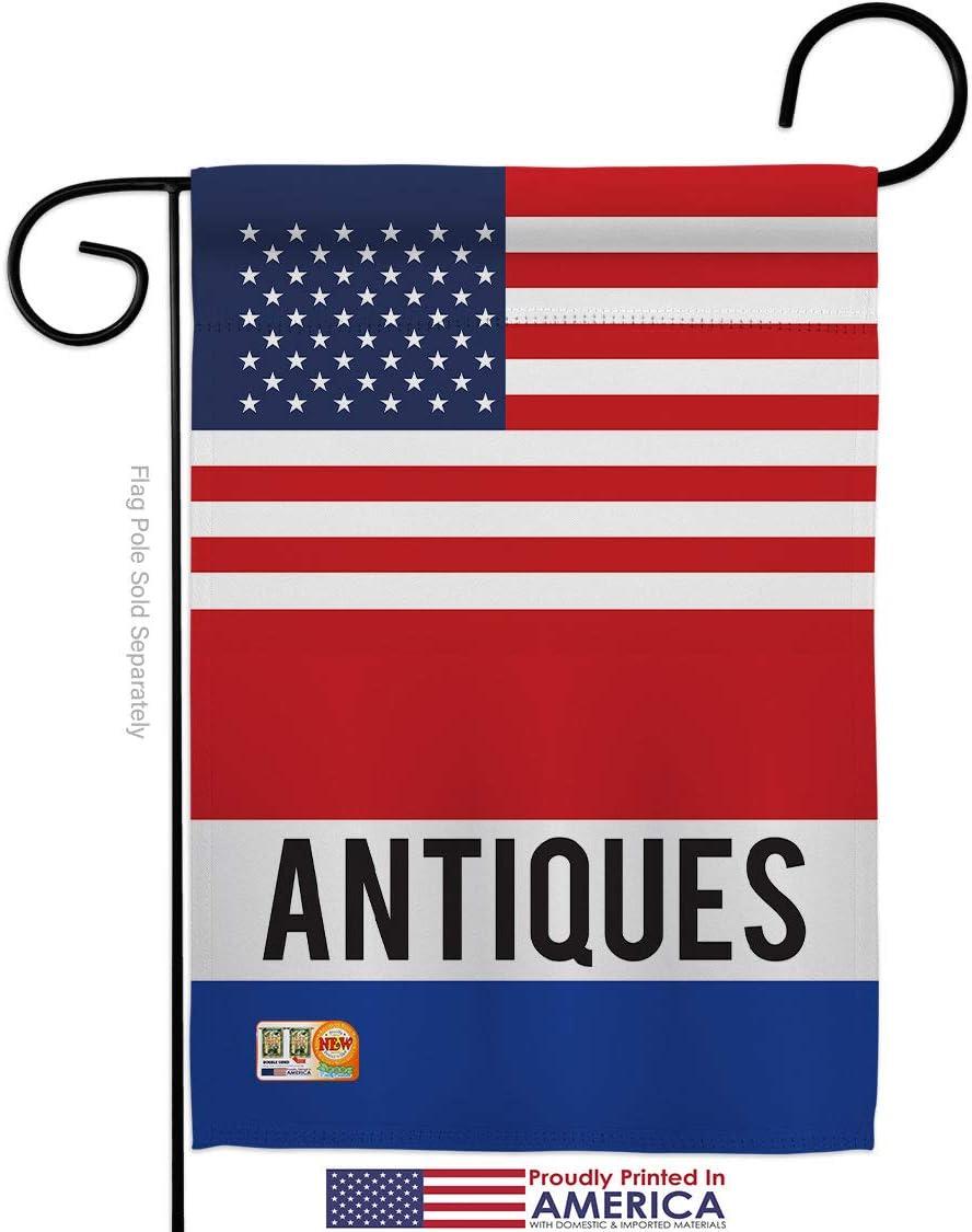 US Antiques Garden Flags Pack Novelty Merchant Open Sale Store Retail Business Advertisement Promotion USA Vintage Applique Small Decorative Gift Yard House Banner Made In 13 X 18.5