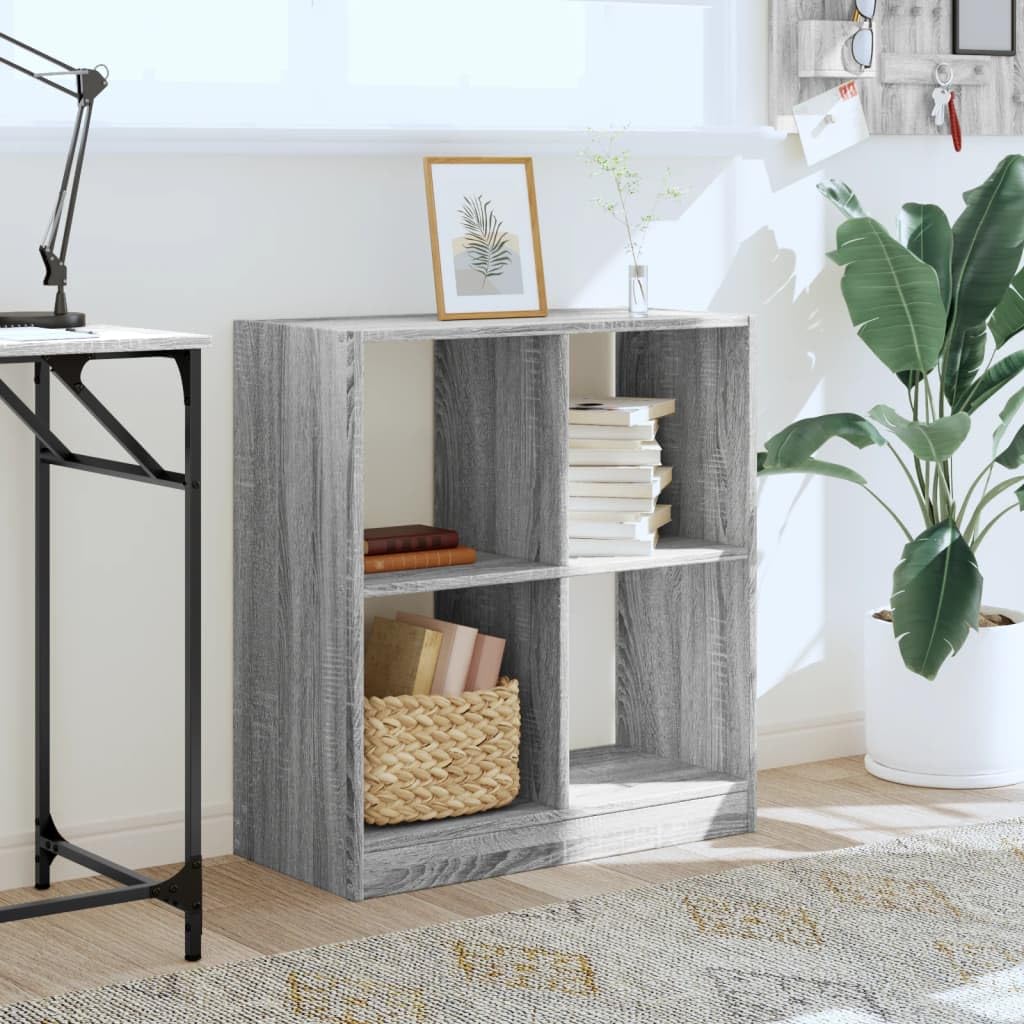 Bücherregal Grau Sonoma 68,5x32x75 cm Holzwerkstoff | 4 Fächer, Pflegeleicht, Feuchtes Tuch Reinigung, Raumteiler, Inklusive Wandhalterung