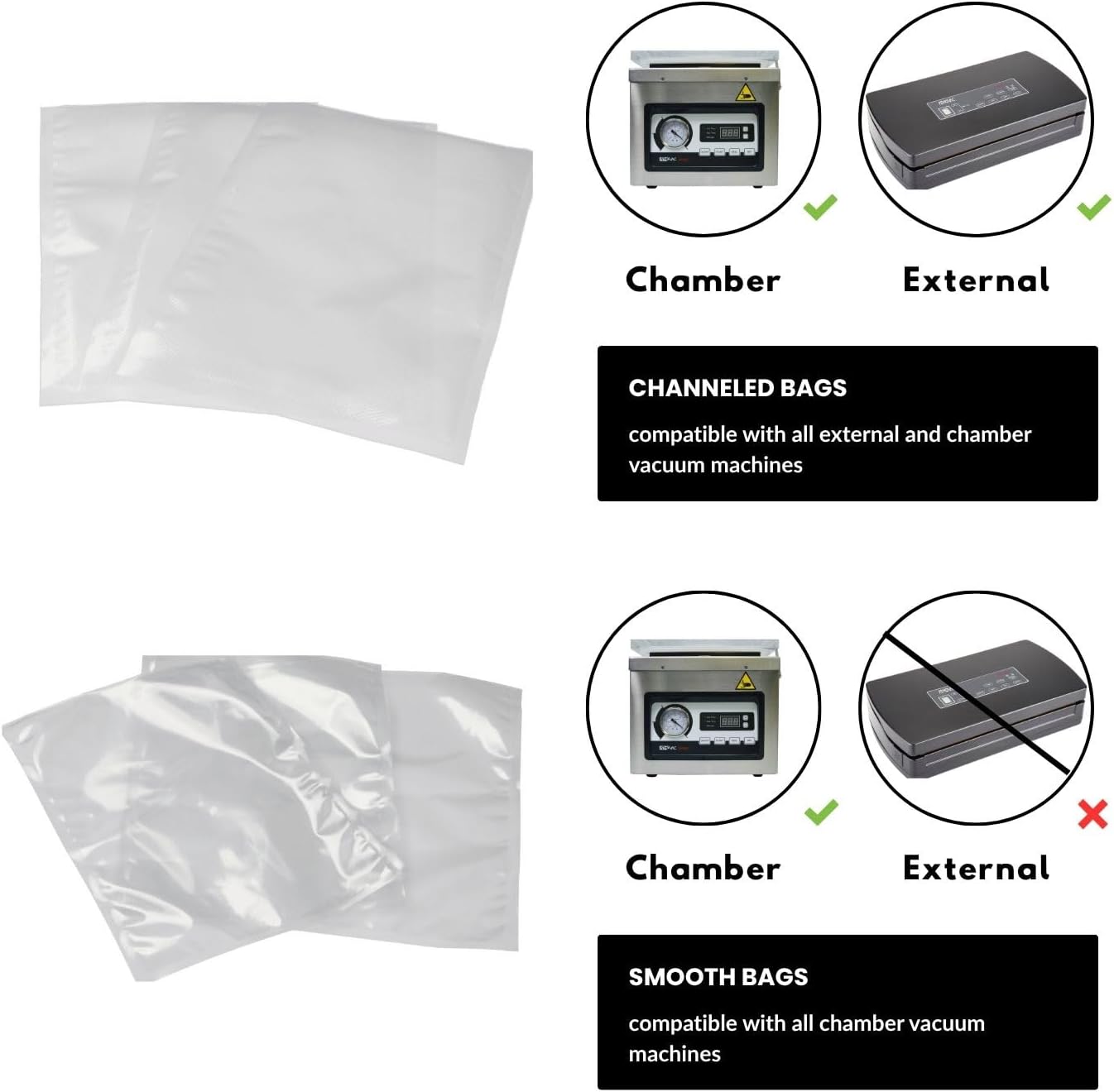 ATVSB Channeled Vacuum Sealer Bags for Sous Vide 12" x 16" – 100 Bags – -40°F to 221°F – For Chamber & External Sealers – BPA-Free Food Storage