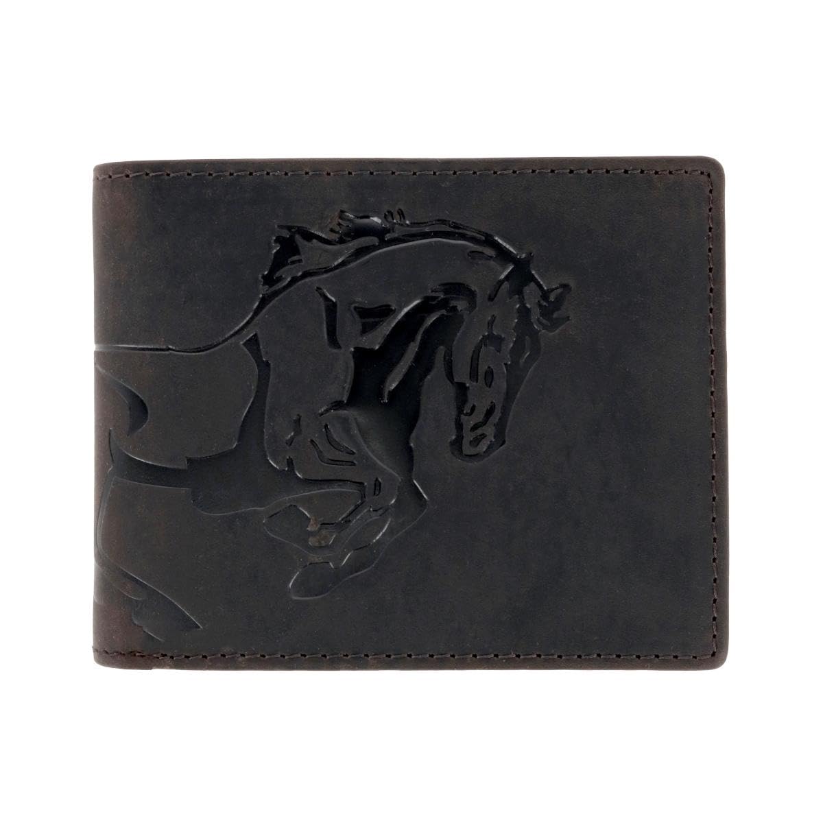 Men's Leather Horse Embossed Bifold Wallet, Brown