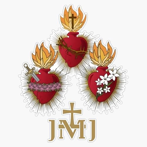 Sacred & Immaculate Hearts of Jesus & Mary - Adhesivo de vinilo para parachoques de Holy Family JMJ de 5 pulgadas