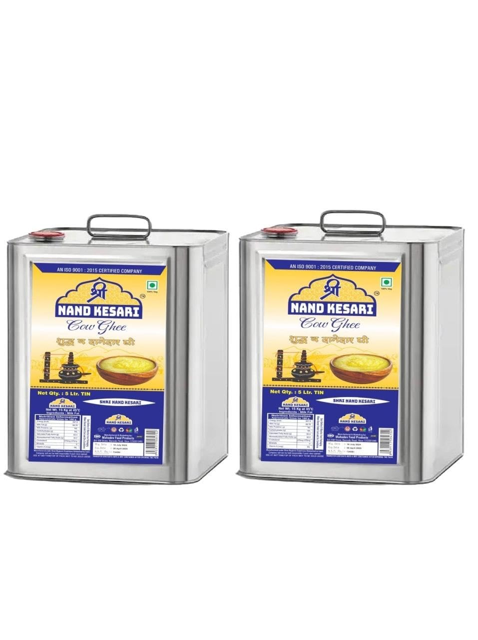 SHRI NAND KESHRI Cow Ghee 5 Liter Tin| Naturally improves digestion and boosts immunity (5L (PACK OF 2)) (B0D96RNWPX) Amazon Price History, Amazon Price Tracker