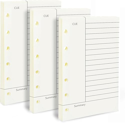 Recambio de planificador A7, paquete de 3 135 hojas270 páginas, insertos de planificador de papel grueso recargable, 6 insertos de relleno de