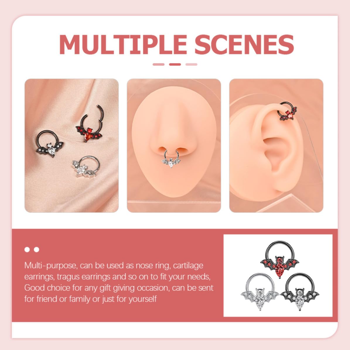 Uonlytech 15 Pezzi Anelli al Naso in Acciaio Inossidabile a Forma di Pipistrello, Design Unico e Lucido, Piercing Naso Chic per Donne in Occasione Regalo