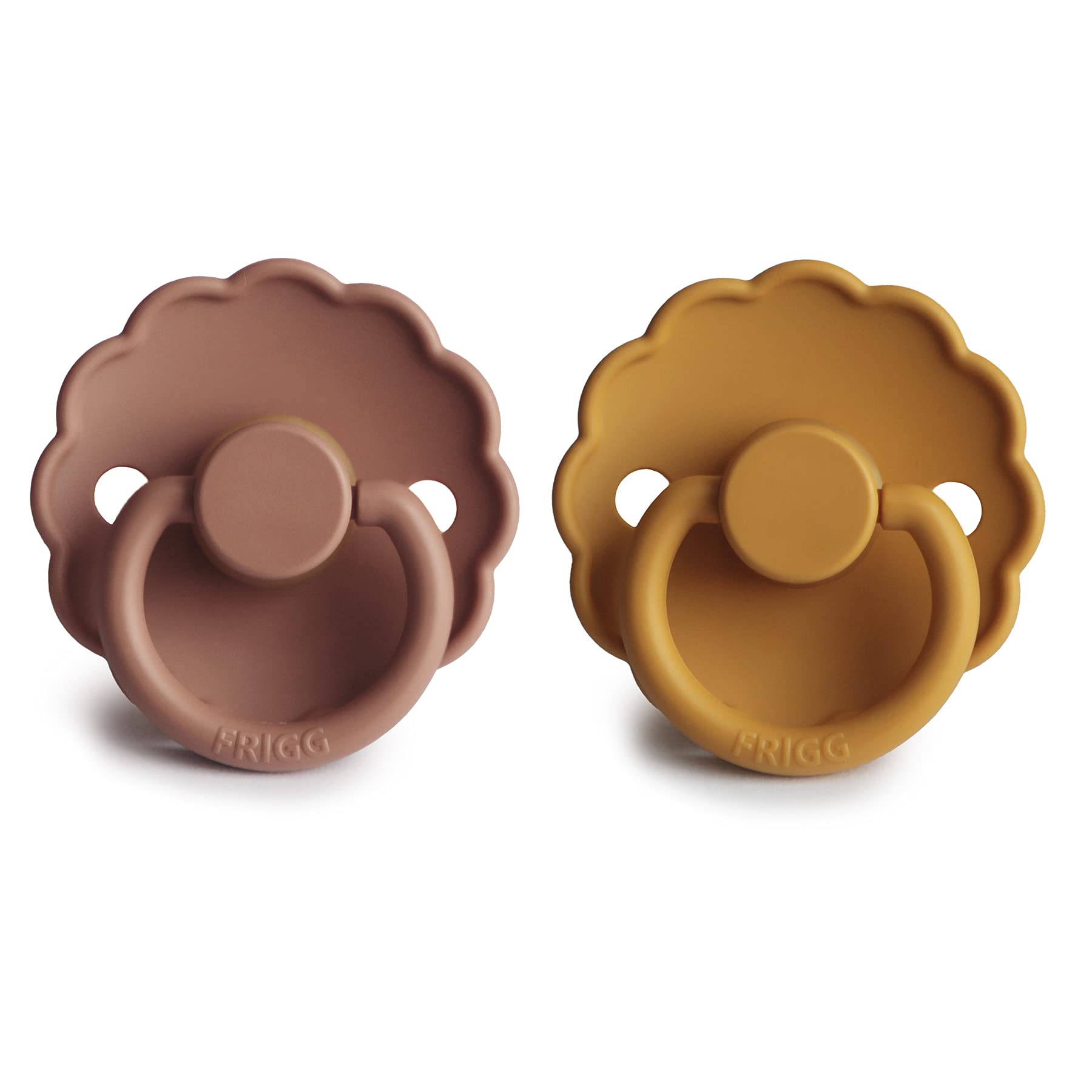 FRIGG Daisy Latex Pacifier | 2-Pack | Daisy Block Natural Rubber Soother | Symmetrical Cherry Shaped Nipple | BPA Free | Made in Denmark | Latex Dummy | Honey Gold/Rose Gold - Size 2 (6-18 Months)