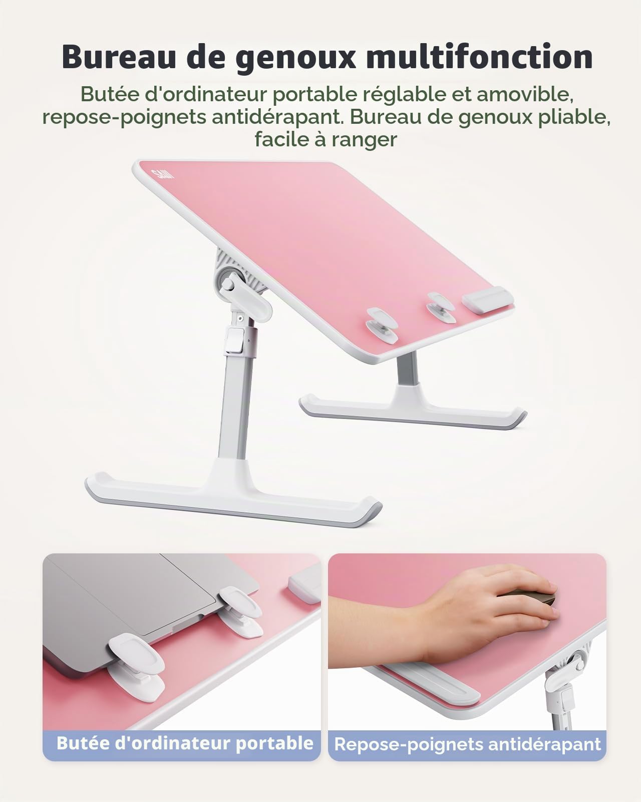 SAIJI Table de lit pliable pour ordinateur portable, 5 positions, convient pour canapé, sol, travail et étude
