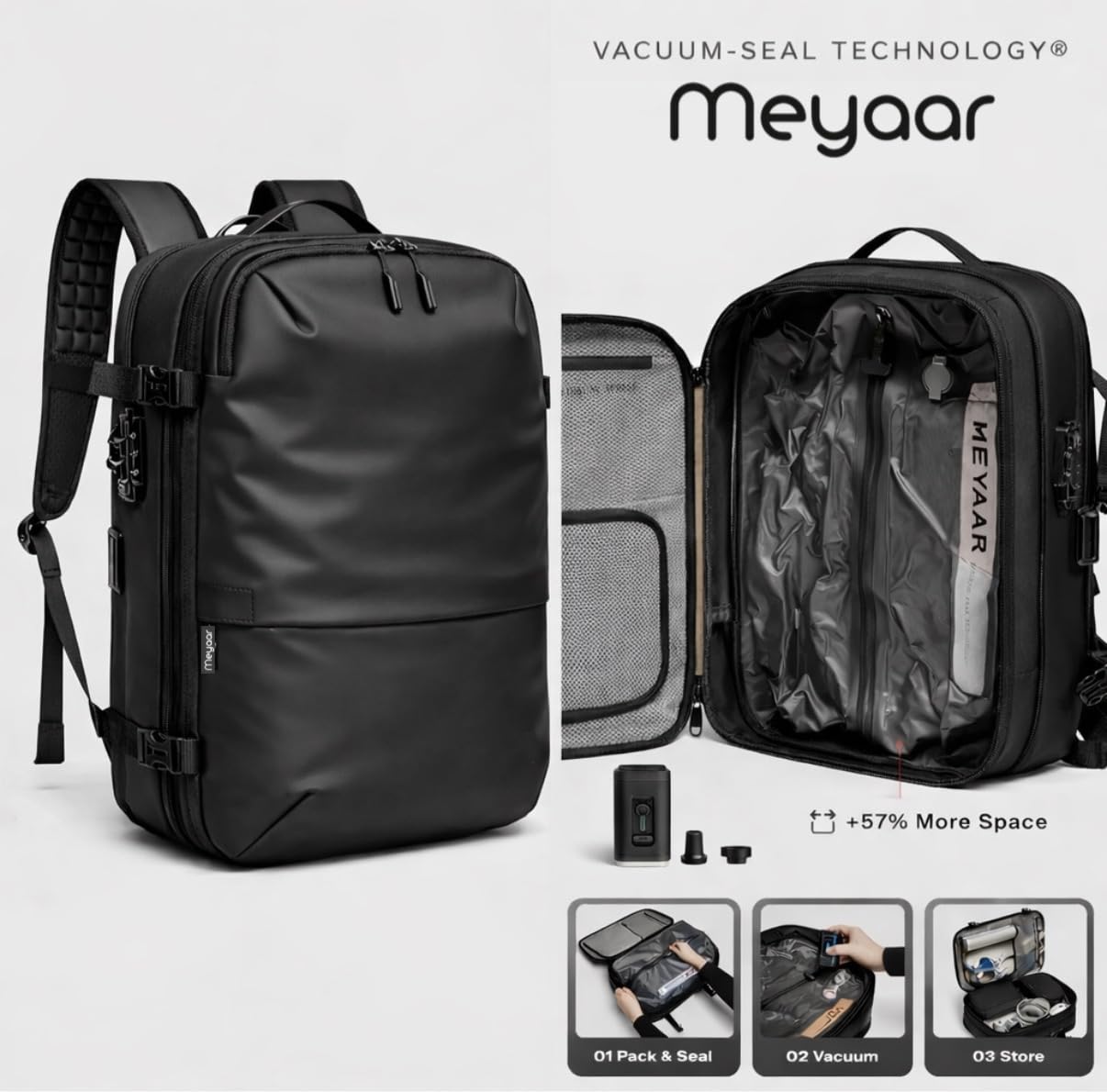 Meyaar M101 60L Vacuum Compression Travel Backpack with Air Pump — Amazon image 16