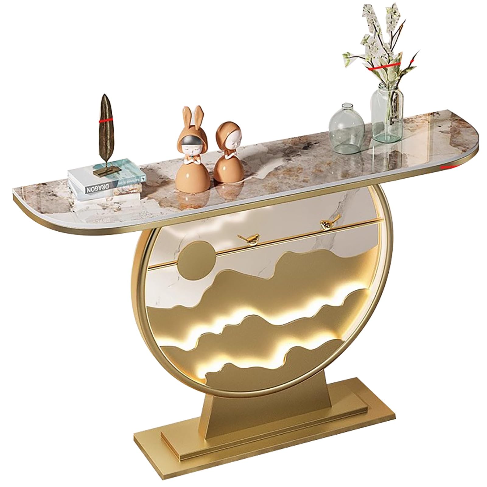Decoración de Pasillo, Consola Entrada para Entrada, Mesa Recibidor, Mueble Pasillo Estrecho Moderna, para Sala de Estar, Pasillo, Oficina(Gold,140cm/55.1in)