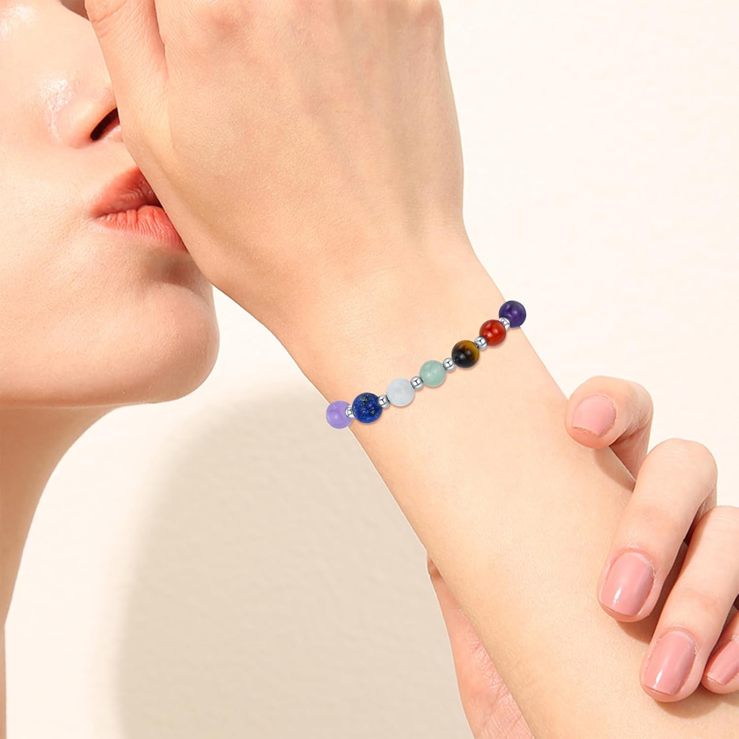 7 Chakra Bracelet for Women 925 Sterling Silver Beads Chakra Bracelet 6mm Healing Stone Jewelry Gifts - Image 5