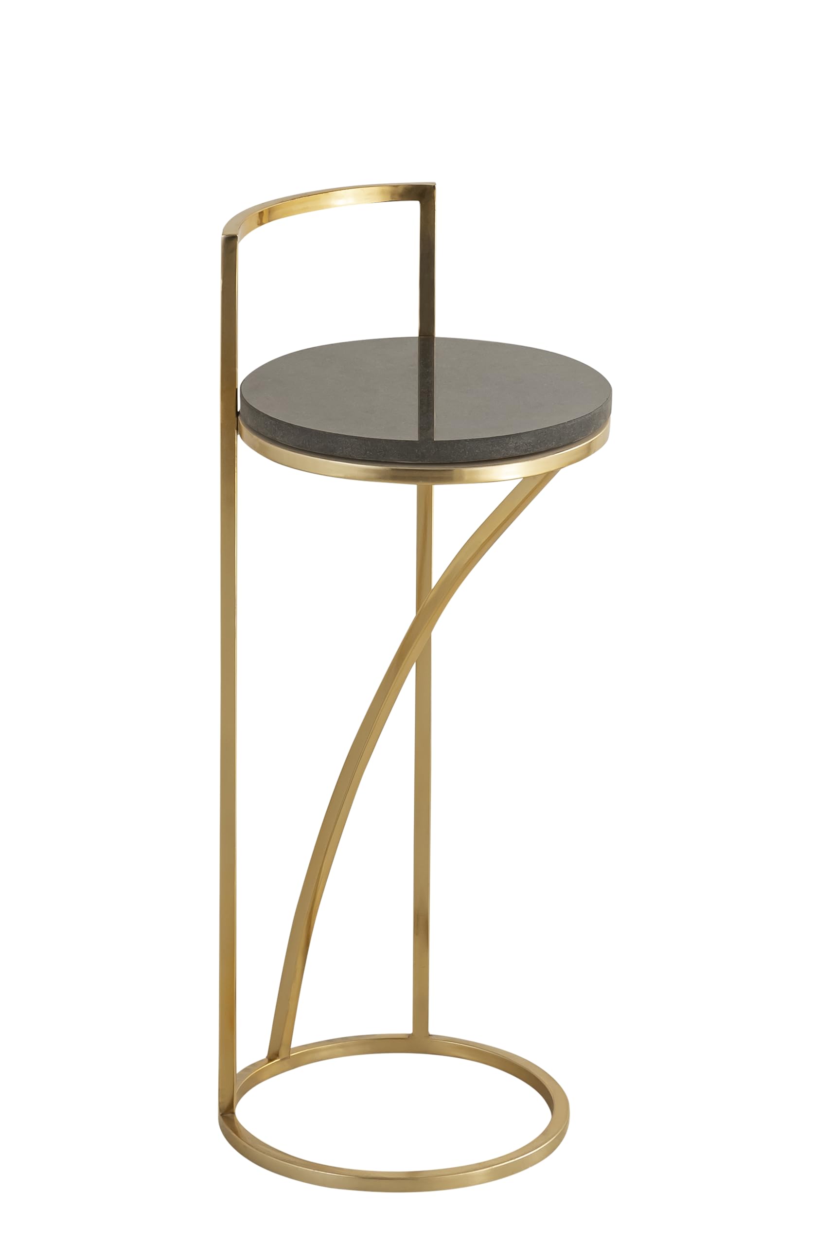 Contemporary Drink Table with Round Marble Top and Gold Metal Base, White Marble and Gold Stand