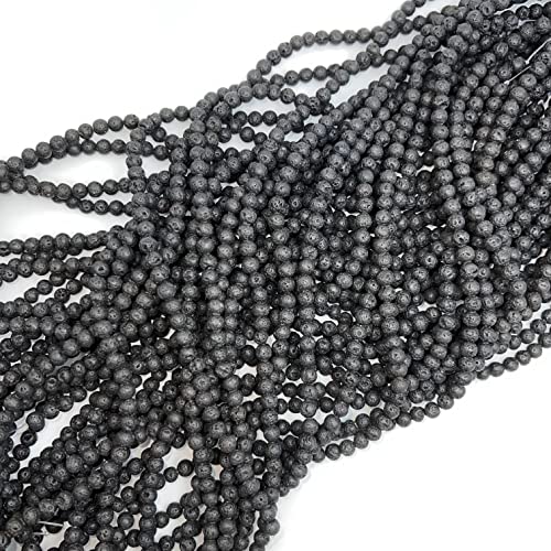 Qiwan Natural String Of Jewellery Stones, Round Loose Beads For Diy Jewelry Making, 1 Strand/15 Inches (Black Lava Stone Gemstone, 6Mm) #TOP1