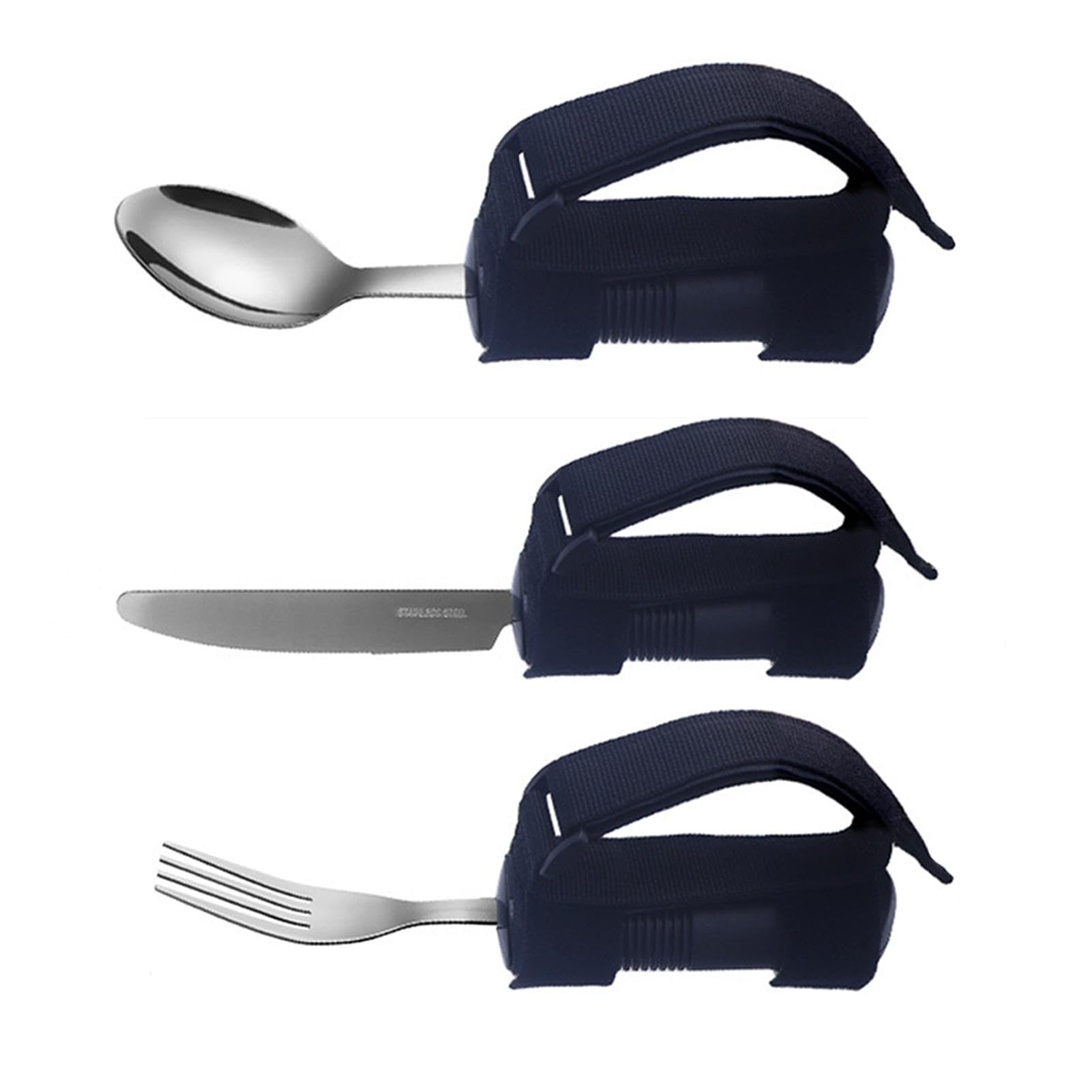 Cubiertos adaptativos para ancianos, 3 utensilios de alimentación para temblores de mano, juego de tenedor de cuchara adaptable para debilidad muscular