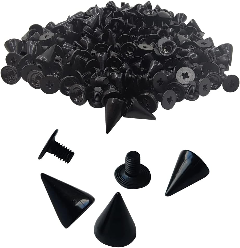 100 Pairs Cone Spikes Screwback Studs, Cone Black Studs and Spikes Punk, DIY Leather Craft Cool Rivets Punk(7X10mm)