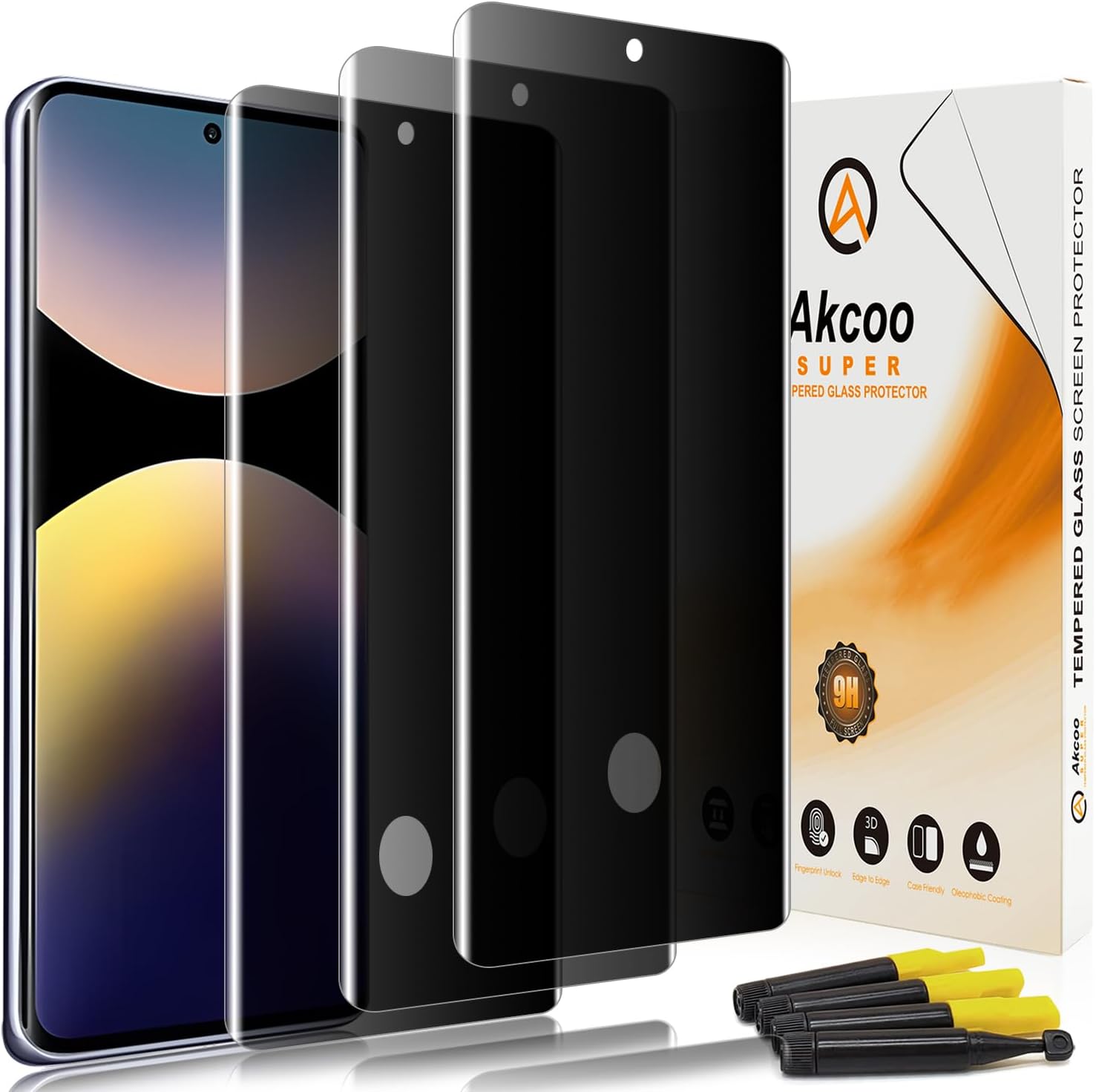 Akcoo Redmi Note 14 Pro / 14 Pro+ / 13 Pro+ için kırılmaz cam görüntü koruması için - 3 adet, 28° görüş açısı ile casus önleyici, yüksek dokunma hassasiyeti, parmak izi sensörü ile uyumlu