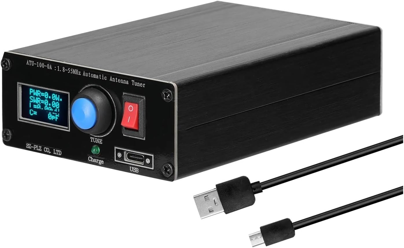 1.8-55MHz Mini Automatic Antenna Tuner 0.91inch OLED Display Aluminum Alloy Outcase with1500MAh Battery For Beginnners DIY Use