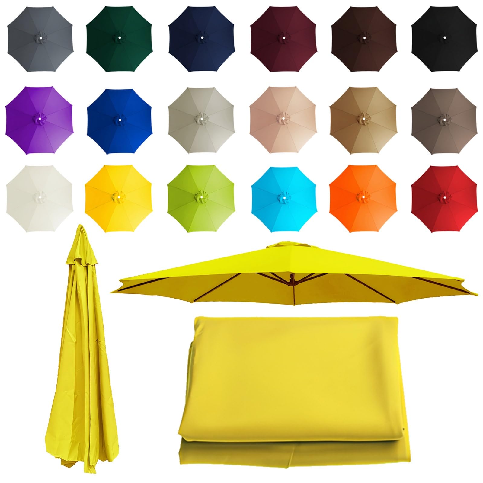 2-3.5m Replacement Parasol canopy for 8 Arms, Sun Umbrella Replacement Cloth, Garden Parasol Canopy Cover, Polyester Fabric, Not Umbrella Frame, For Backyard, Deck, Garden, Patio(Yellow,8 ribs: 2.5m
