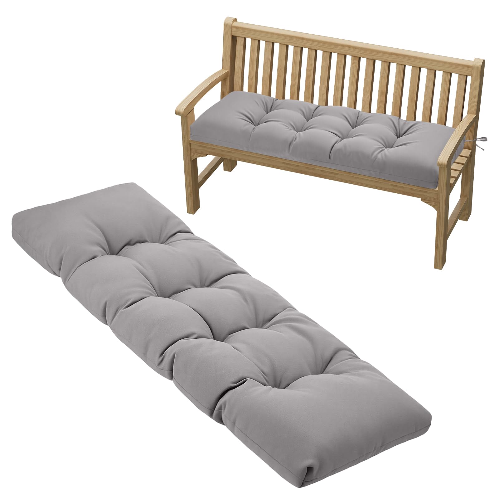 PRIMEPATIO Outdoor Garden Bench Cushion, 8cm Thick Tufted Waterproof Long Bench Seat Pad with Ties, Replacement Cushion for Patio, Lawn & 3 Seater Loveseat Furniture, 143x52cm, Dark Grey — view 12